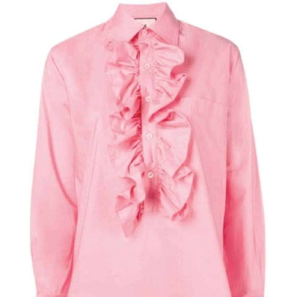 Plan C Oversized Ruffled Cotton Blouse In Pink